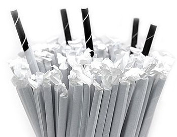 Słomki papierowe czarne w paski w papierku Słomki papierowe czarne w paski w papierku