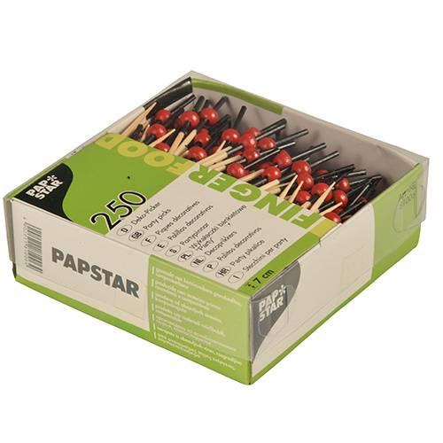 Fingerfood patyczki Papstar bambusowe z czerwoną perła kulką 7cm 250 szt. Fingerfood patyczki Papstar bambusowe z czerwoną perła kulką 7cm 250 szt.