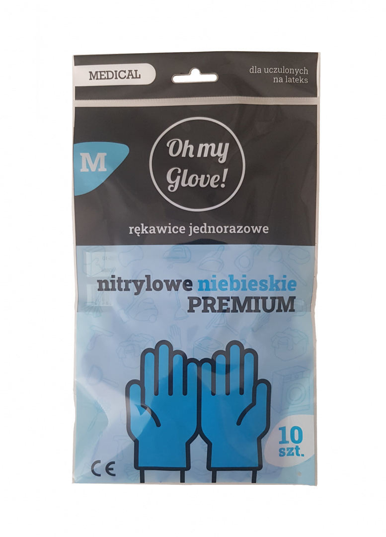 Rękawiczki Nitrylowe niebieskie Oh my Glove PREMIUM 10szt Rozmiar M Rękawiczki Nitrylowe niebieskie Oh my Glove PREMIUM 10szt Rozmiar M